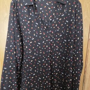 Maurices Black Blouse with Multicolor Dots